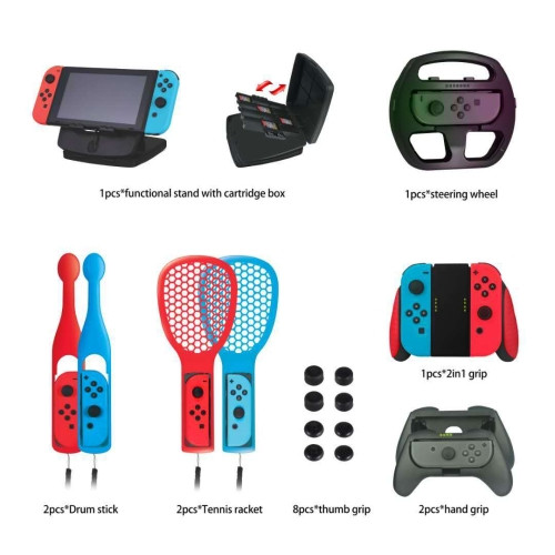 Kjh 19 In 1 Family Game Sports Set Drumstick Tennis Racket Grip Rocker Cap Card Box For Switch 5 400 Etoren Com