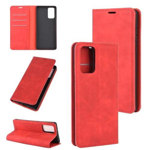 Retro-skin Business Magnetic Suction Leather Case with Holder & Card Slots & Wallet for Samsung Galaxy Note 20 (Red)