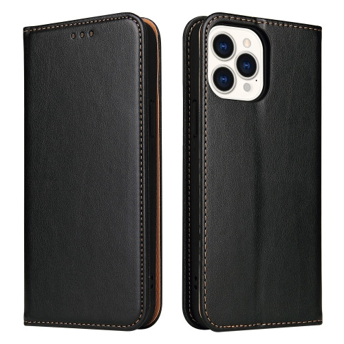 Fierre Shann PU Leather Texture Horizontal Flip Leather Case with Holder & Card Slots & Wallet for iPhone 13 Pro Max (Black)