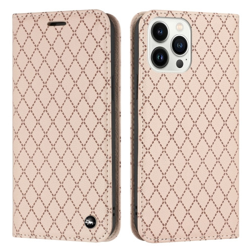 Diamond Lattice Flip Leather Phone Case for iPhone 14 Pro Max (Light Pink)