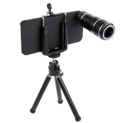 12X Optical Zoom Mobile Phone Telescope Lens with Tripod + Plastic Case for iPhone 5