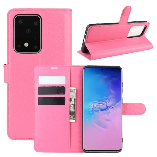 Litchi Texture Horizontal Flip Protective Case with Holder & Card Slots & Wallet for Galaxy S20 Ultra (Rose Red)