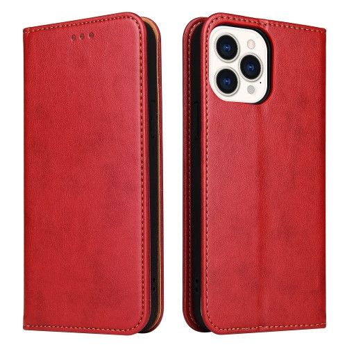 Fierre Shann PU Leather Texture Horizontal Flip Leather Case with Holder & Card Slots & Wallet for iPhone 13 Pro Max (Red)