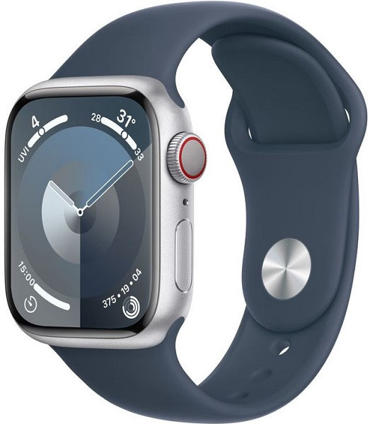 Apple Watch Series 9 GPS + Cellular 45mm Silver Aluminium Case with M/L Blue Sport Band