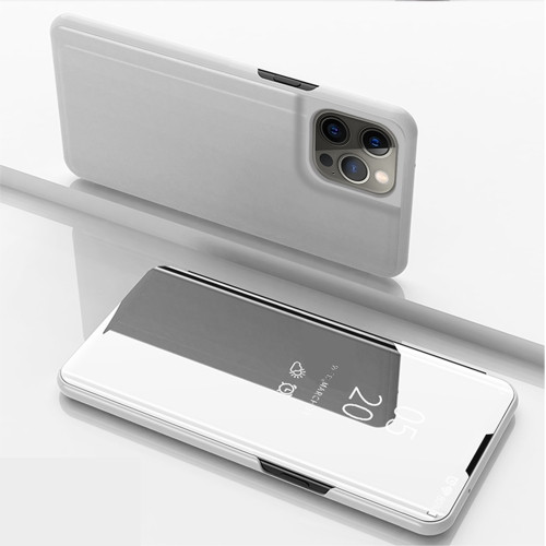 Plated Mirror Horizontal Flip Leather Case with Holder for iPhone 13 Pro Max (Silver)