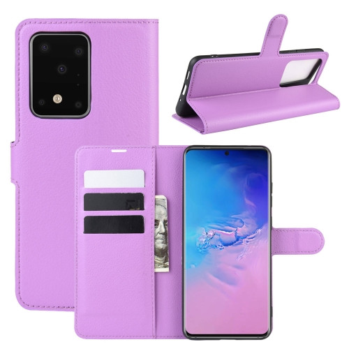 Litchi Texture Horizontal Flip Protective Case with Holder & Card Slots & Wallet for Galaxy S20 Ultra (Purple)