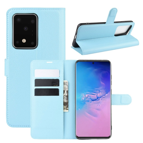 Litchi Texture Horizontal Flip Protective Case with Holder & Card Slots & Wallet for Galaxy S20 Ultra (Blue)