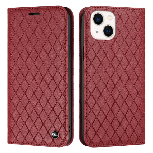 Diamond Lattice Flip Leather Phone Case for iPhone 14 Plus (Red)