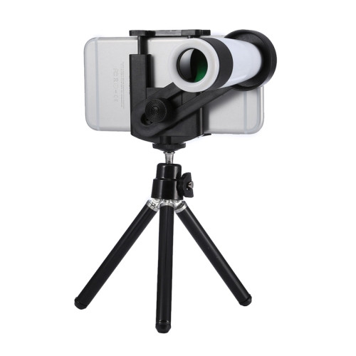 Universal 12x Zoom Optical Telescope Telephoto Camera Lens Kit, Suitable for Width as 5.5cm-8.5cm Mobile Phone (White)