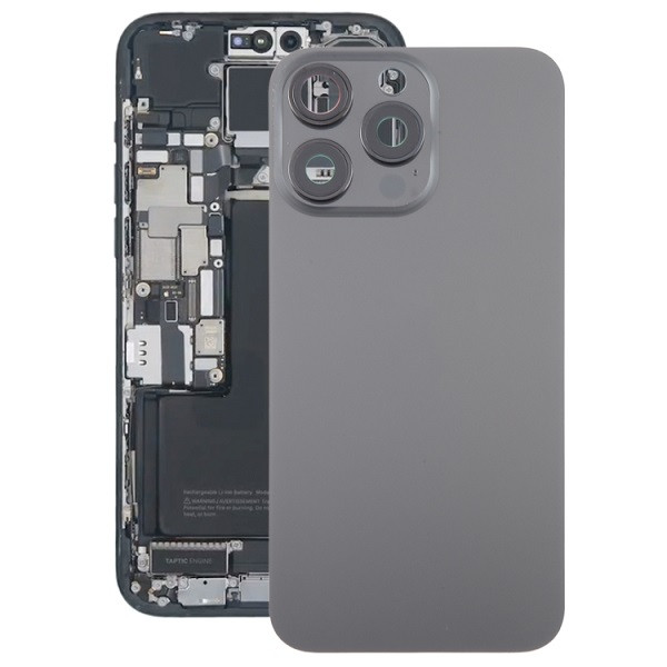 Glass Battery Back Cover with Camera Lens Cover for iPhone 15 Pro (Black)