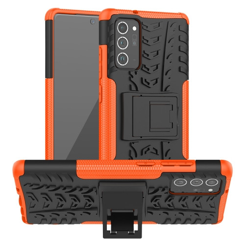 Tire Texture Shockproof TPU + PC Protective Case with Holder for Samsung Galaxy Note 20 (Orange)