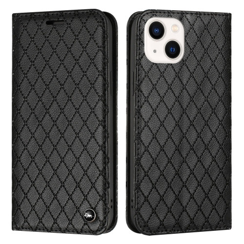 Diamond Lattice Flip Leather Phone Case for iPhone 14 Plus (Black)