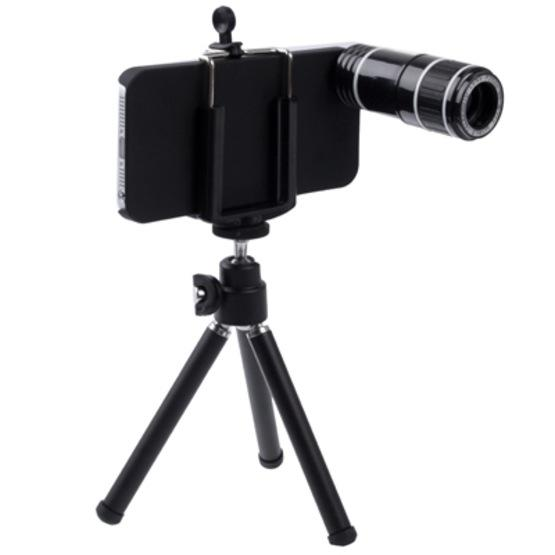 12X Optical Zoom Lens Mobile Phone Telescope Lens with Tripod + Plastic Case for iPhone 5(Black)