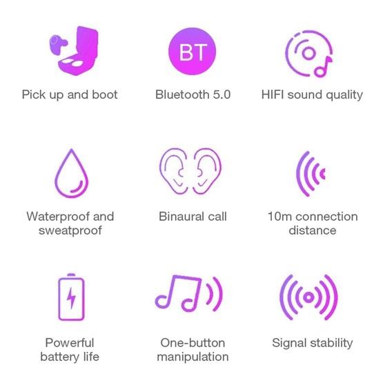 DT-7 IPX Waterproof Bluetooth 5.0 Wireless Bluetooth Earphone with 300mAh Magnetic Charging Box (Pink)