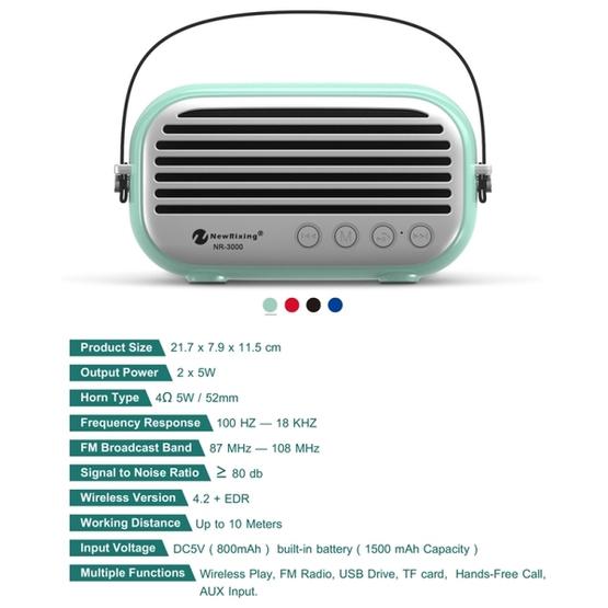 NewRixing NR-3000 Stylish Household Bluetooth Speaker Green