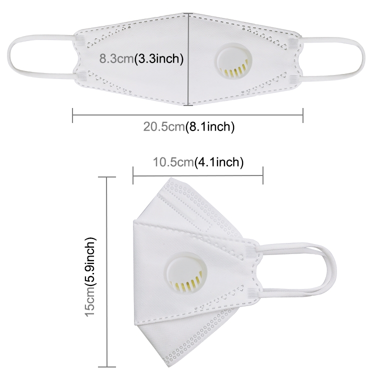 (10 pcs/Set) CE Certified KF94 Breathable Respirator Dustproof Antiviral Anti-fog Willow Leaf Shaped Protective Face Mask with Breath-Valve Filter
