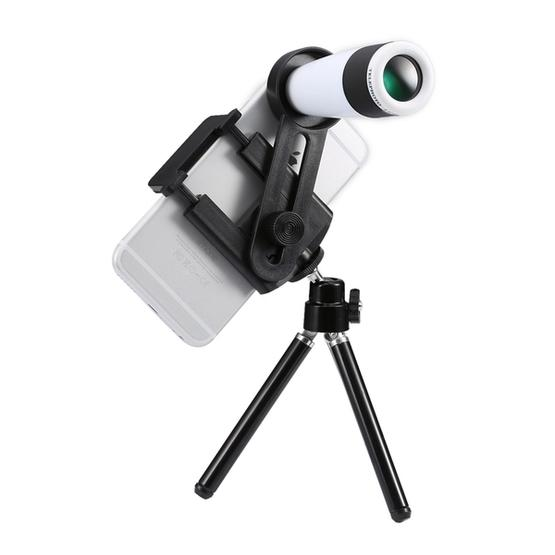 Universal 12x Zoom Optical Telescope Telephoto Camera Lens Kit, Suitable for Width as 5.5cm-8.5cm Mobile Phone (White)