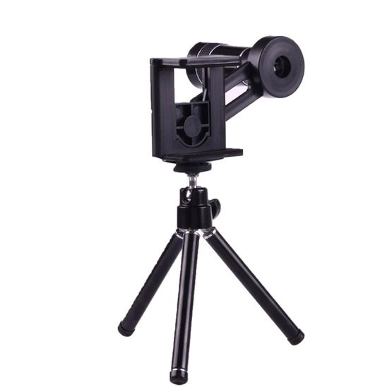 10X Magnification Lens Mobile Phone 3 in 1 Telescope + Tripod Mount + Mobile Phone Clip (Black)